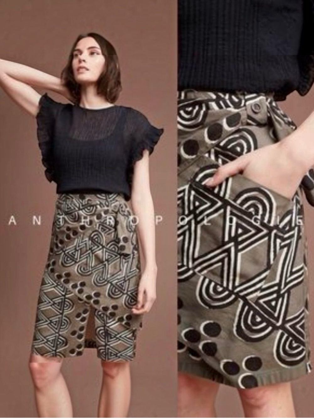 Anthropologie Maeve Wrap Pencil Skirt Size 4 Geometric Print Rayon - Picture 3 of 9